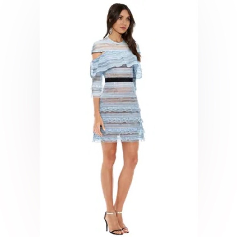 BRAND NEW WITH TAGS L’ATISTE Blue Lace Off-Shoulder Dress